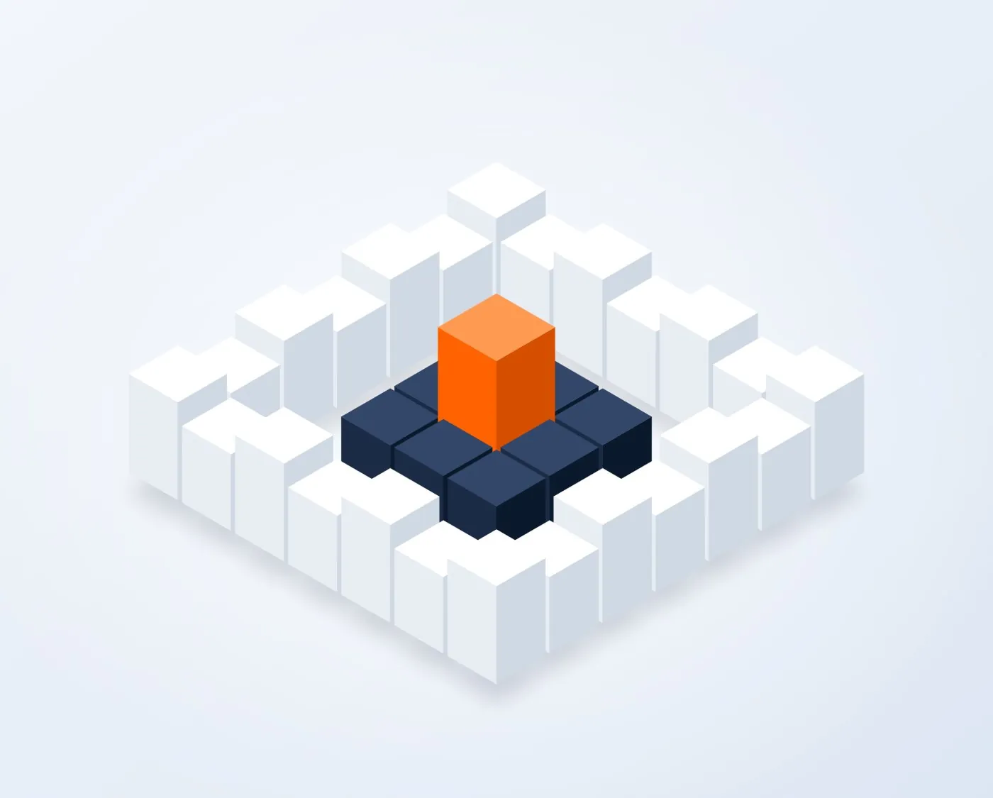 Abstract illustration of an orange core protected by layered walls of blocks