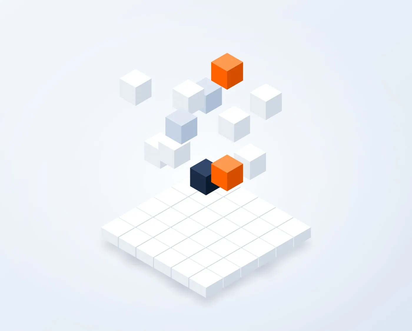 Abstract illustration of blocks lifting off a solid base into a cloud