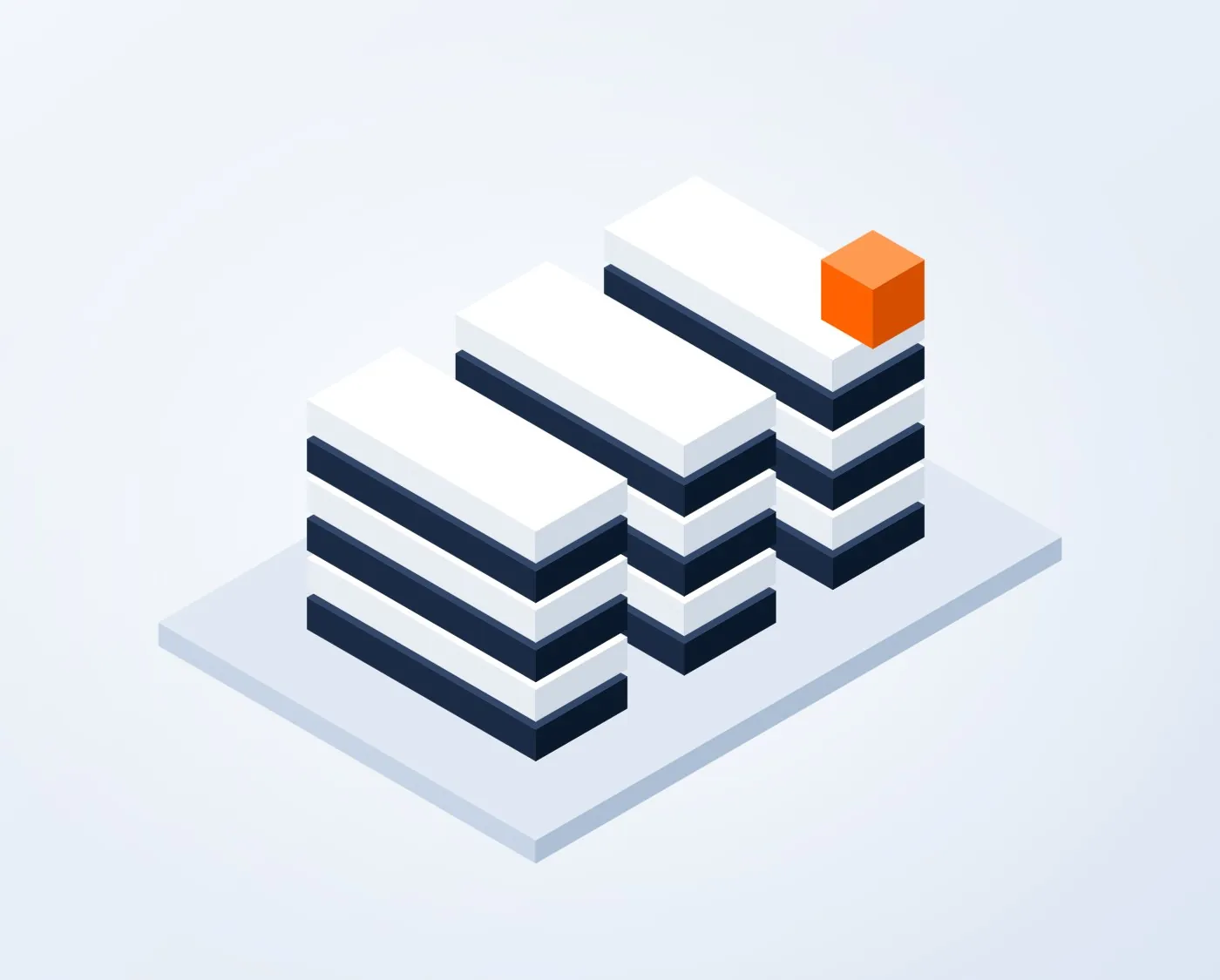 Abstract illustration of neatly stacked server racks with an orange status block