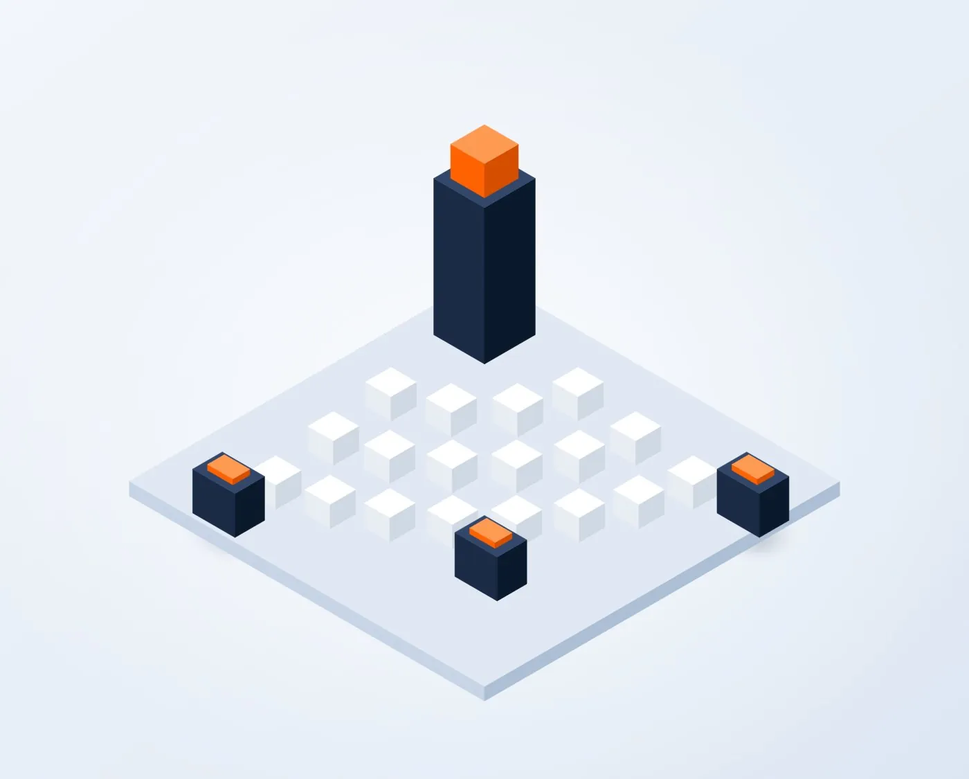 Abstract illustration of a central hub tower sending rings of signal out to connected devices